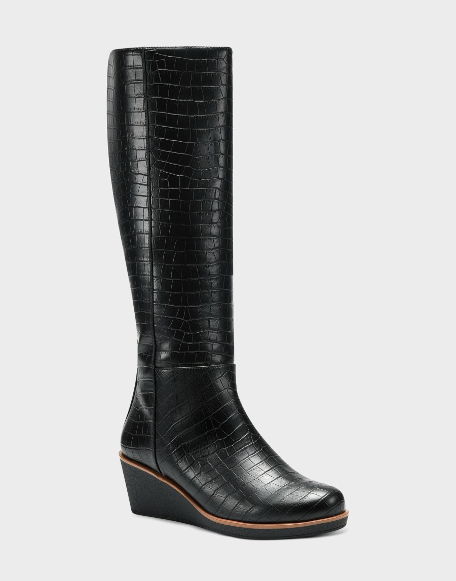 Boots * | Aerosoles Brenna Black Croco