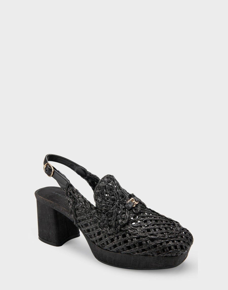 Heels * | Aerosoles Santiago Raffia Black